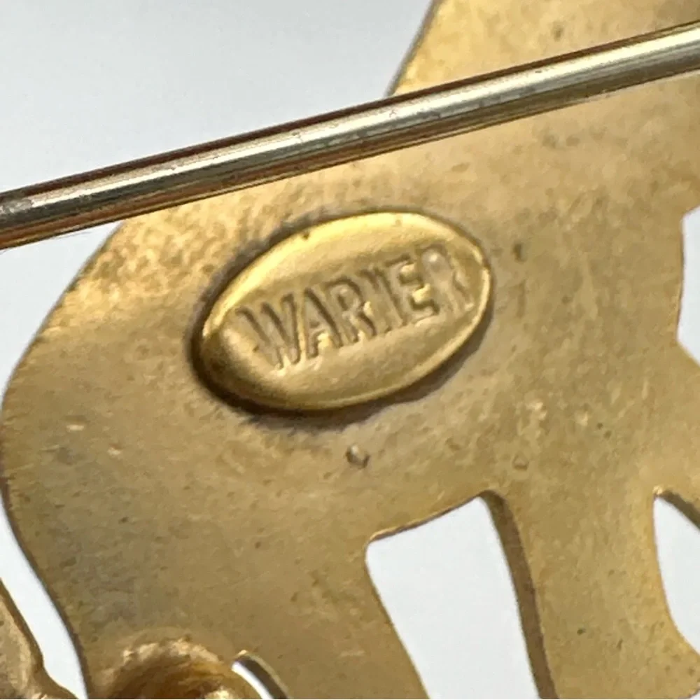 Vintage Warner Elephant Red Rhinestone Brooch Pin